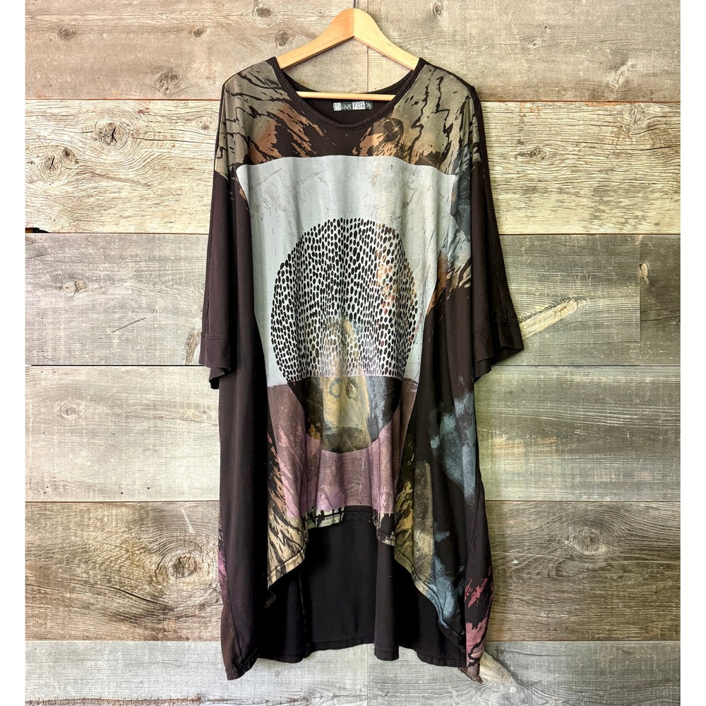 Blue Fish VTG Abstract Tie-Back Tunic Top OS Oversized Lagenlook Art to Wear USA